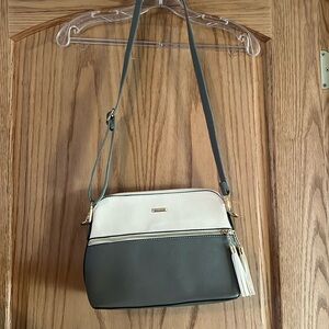 gray and cream purse with card holder wallet